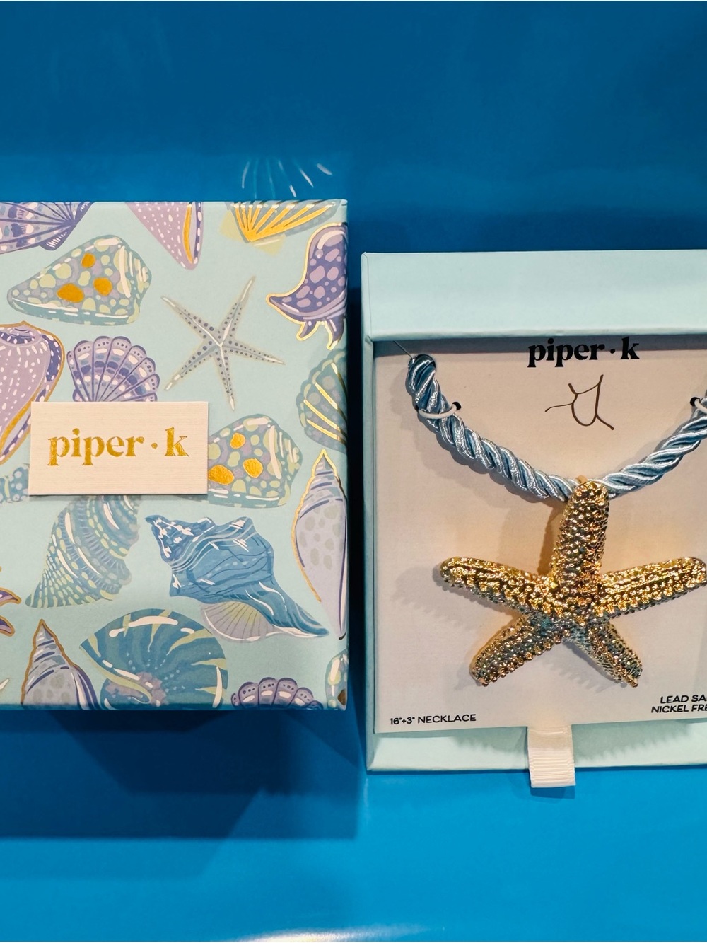 NWT Piper•k Gold Glitter Starfish Necklace with Light Blue Cord - Picture 4 of 12